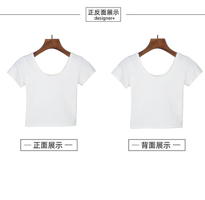Tight navel-baring short-sleeved women&