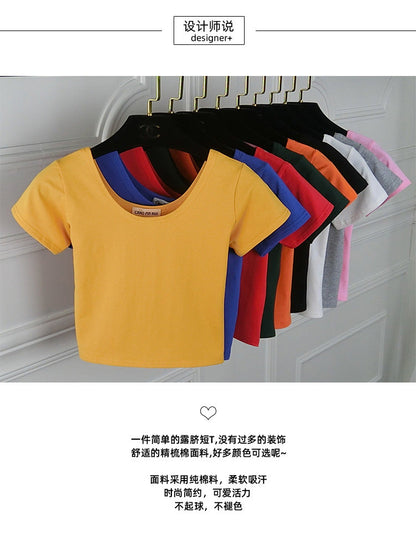 Tight navel-baring short-sleeved women&