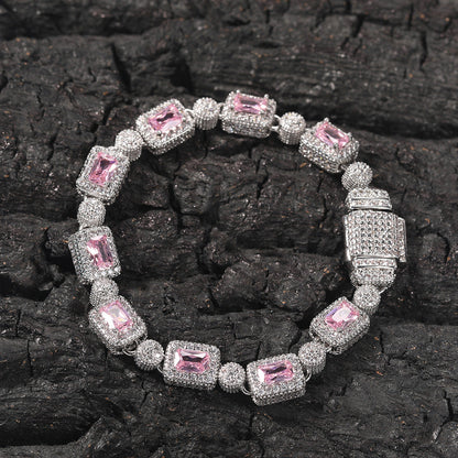 Copper inlaid pink zircon hip-hop bracelet