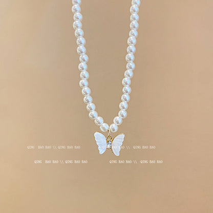 Titanium steel pearl clavicle necklace