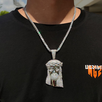 Micro Paved Zircon Jesus Head Hip Hop Men&