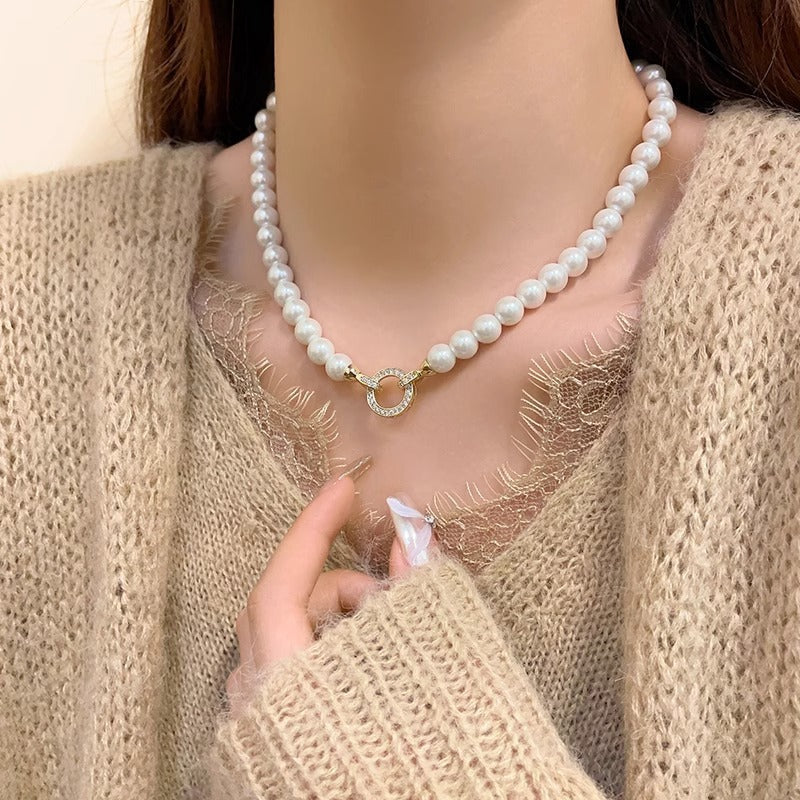 day collar large pearl inlaid zircon necklace