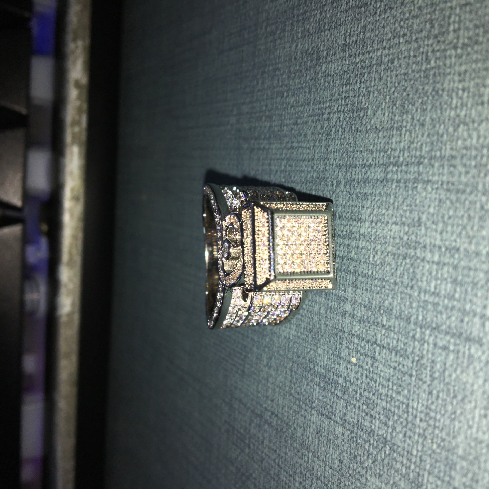 Hip-hop square diamond-encrusted couple ring