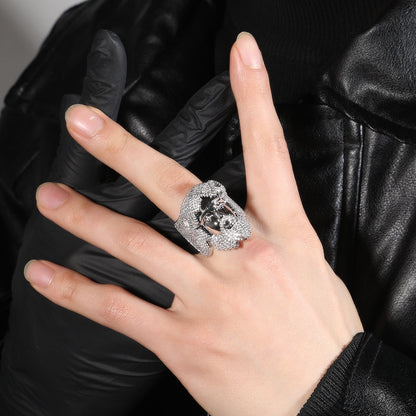 Hip-hop exaggerated portrait inlaid zircon ring