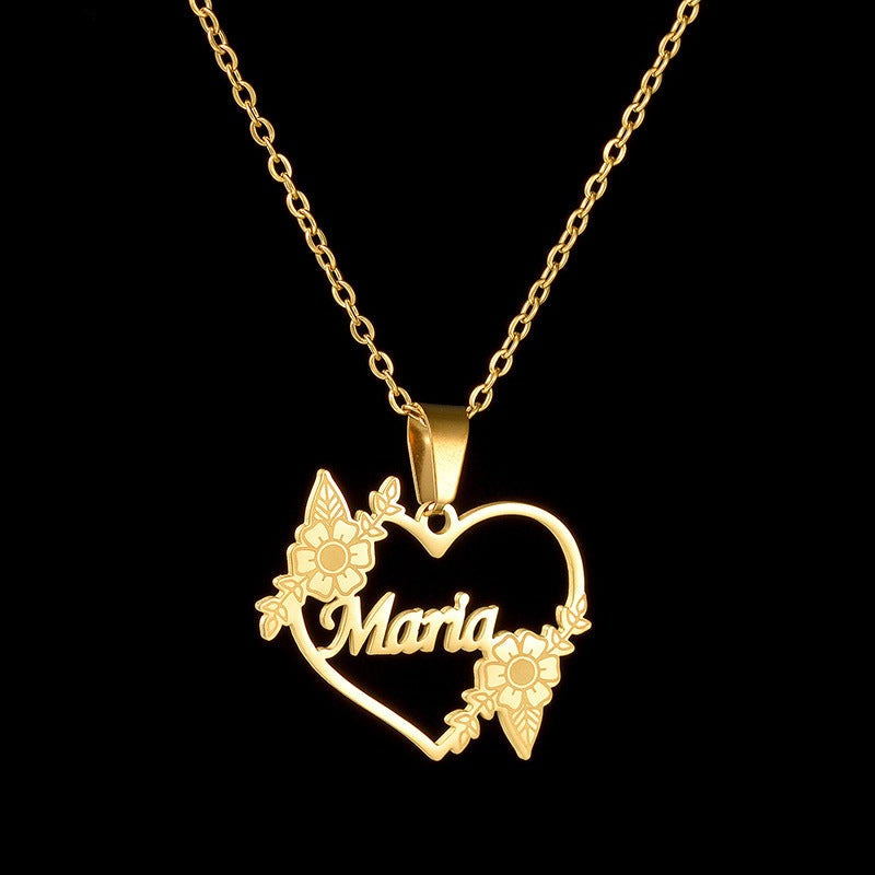 Hollow Love Customized Name Necklace Laser Marked Clavicle Chain