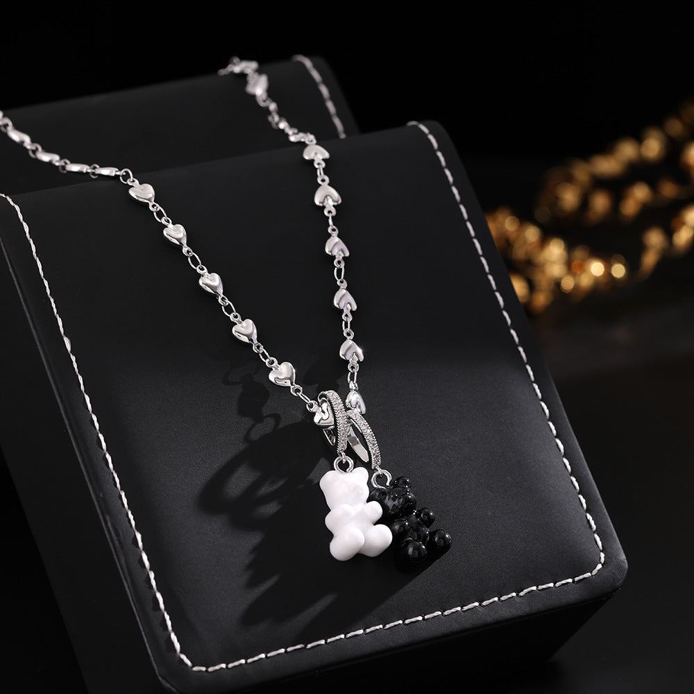 Black and white love bear necklace