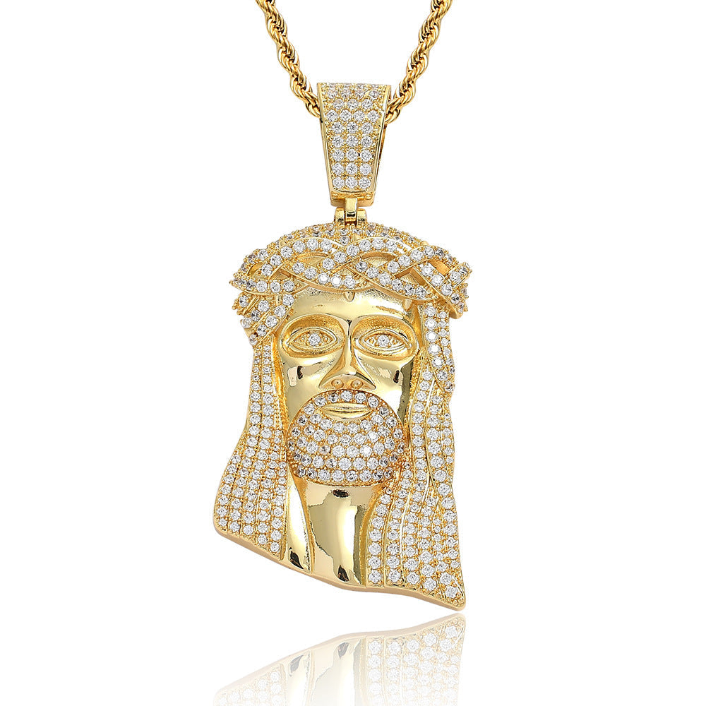 Micro Paved Zircon Jesus Head Hip Hop Men&