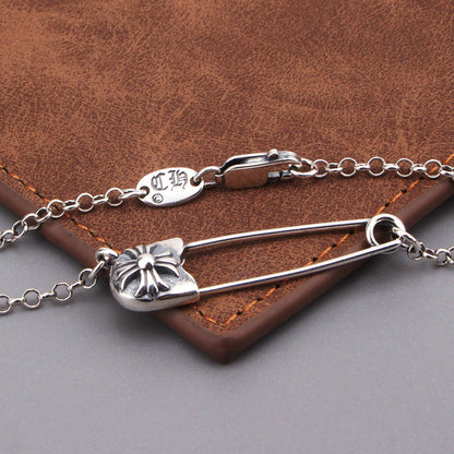 Retro cross pin necklace