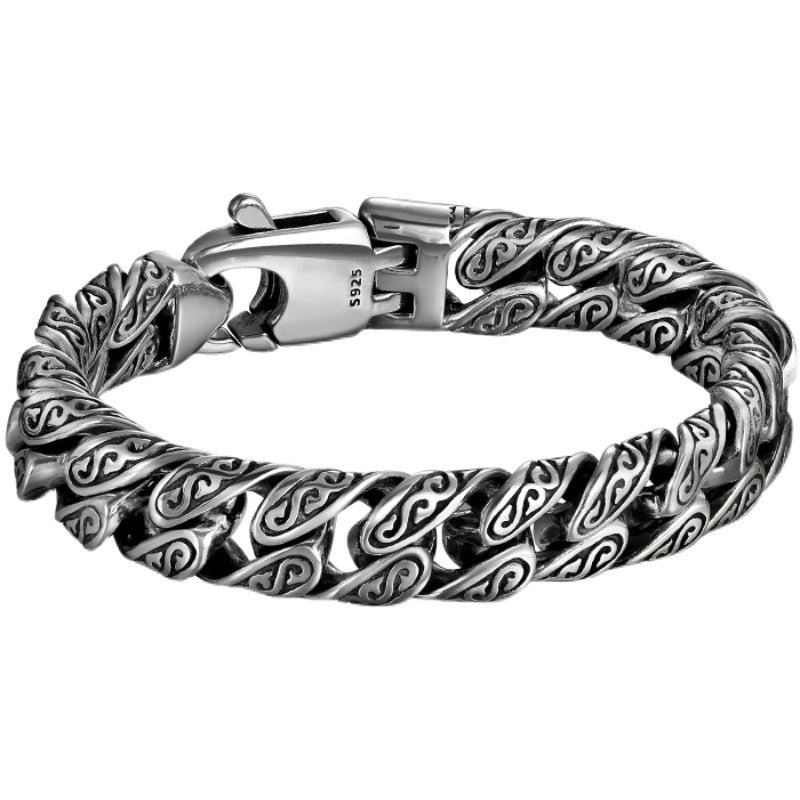 ang grass pattern silver-plated chunky bracelet