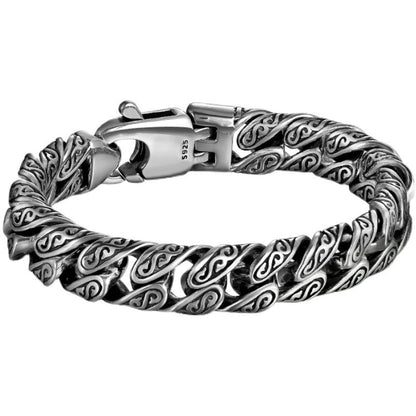 ang grass pattern silver-plated chunky bracelet