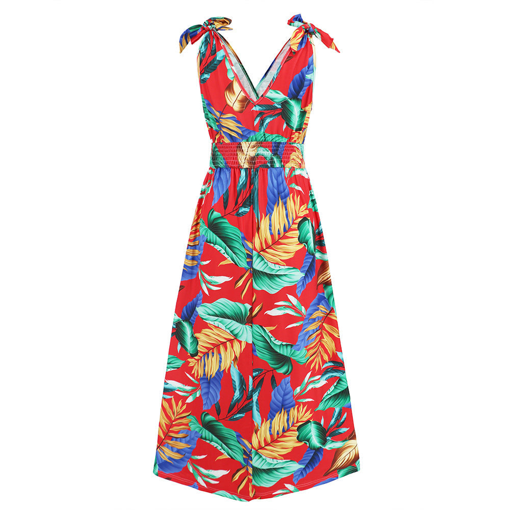Hawaiian Beach Dress Summer Print Long Skirt Women&