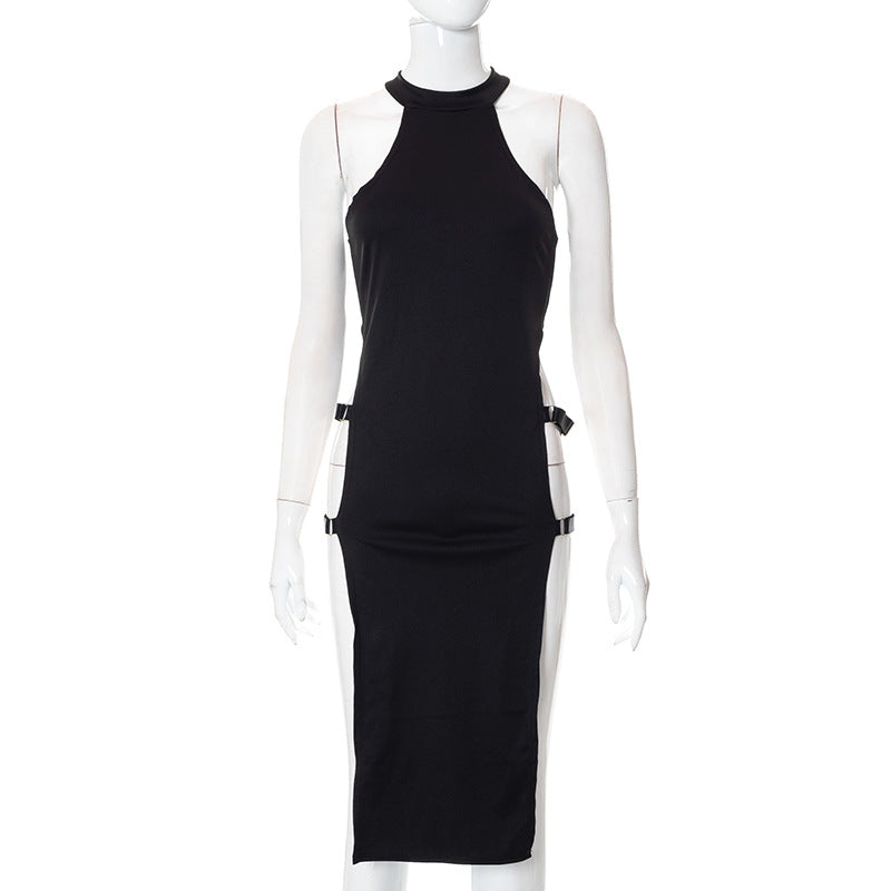 Sleeveless Hollow Side Slit High Waist Women&