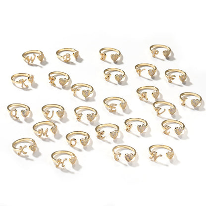 Hip-hop zircon-encrusted 26 English letters ring