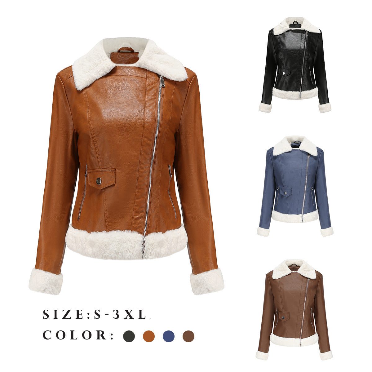 Autumn and winter fleece leather women&