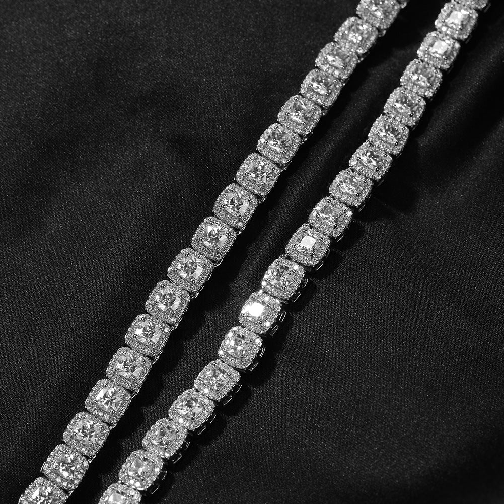 Zircon Hip Hop Necklace 7mm Gold Plated Rock Candy Chain