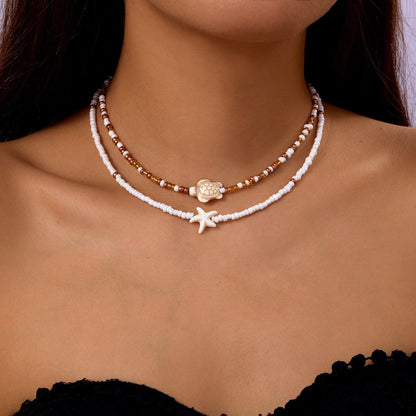 starfish necklace pearl multi-layer stacking necklace
