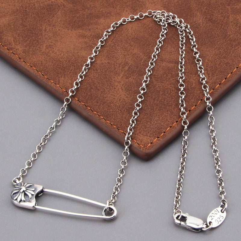 Retro cross pin necklace
