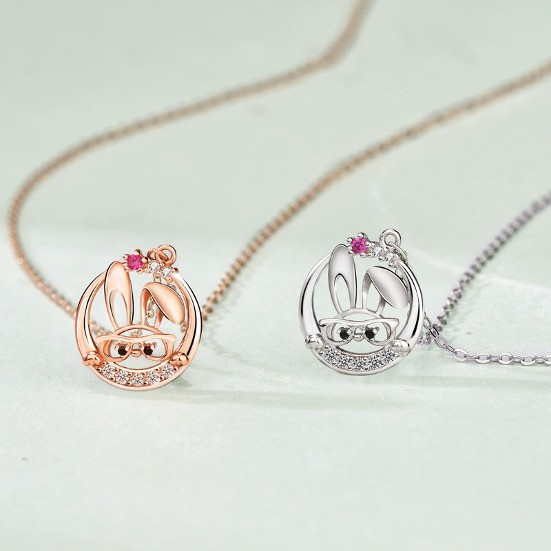 Cute Rabbit Inlaid Zircon Necklace Sterling Silver 925 Personality Clavicle Chain
