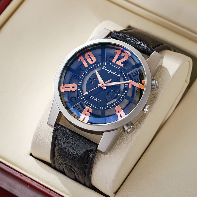 Large-dial, hollow-out blue-light men&