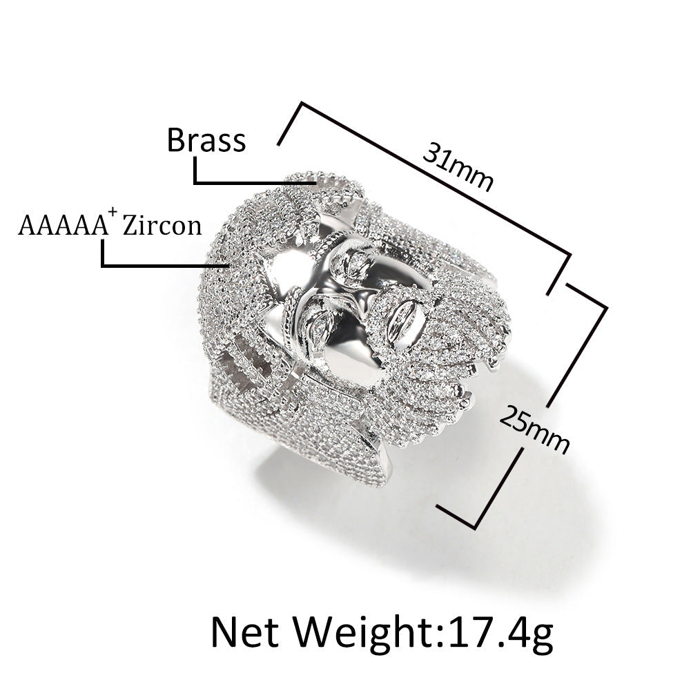 Hip-hop exaggerated portrait inlaid zircon ring