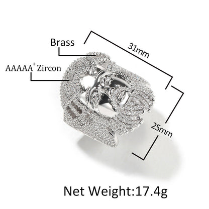 Hip-hop exaggerated portrait inlaid zircon ring