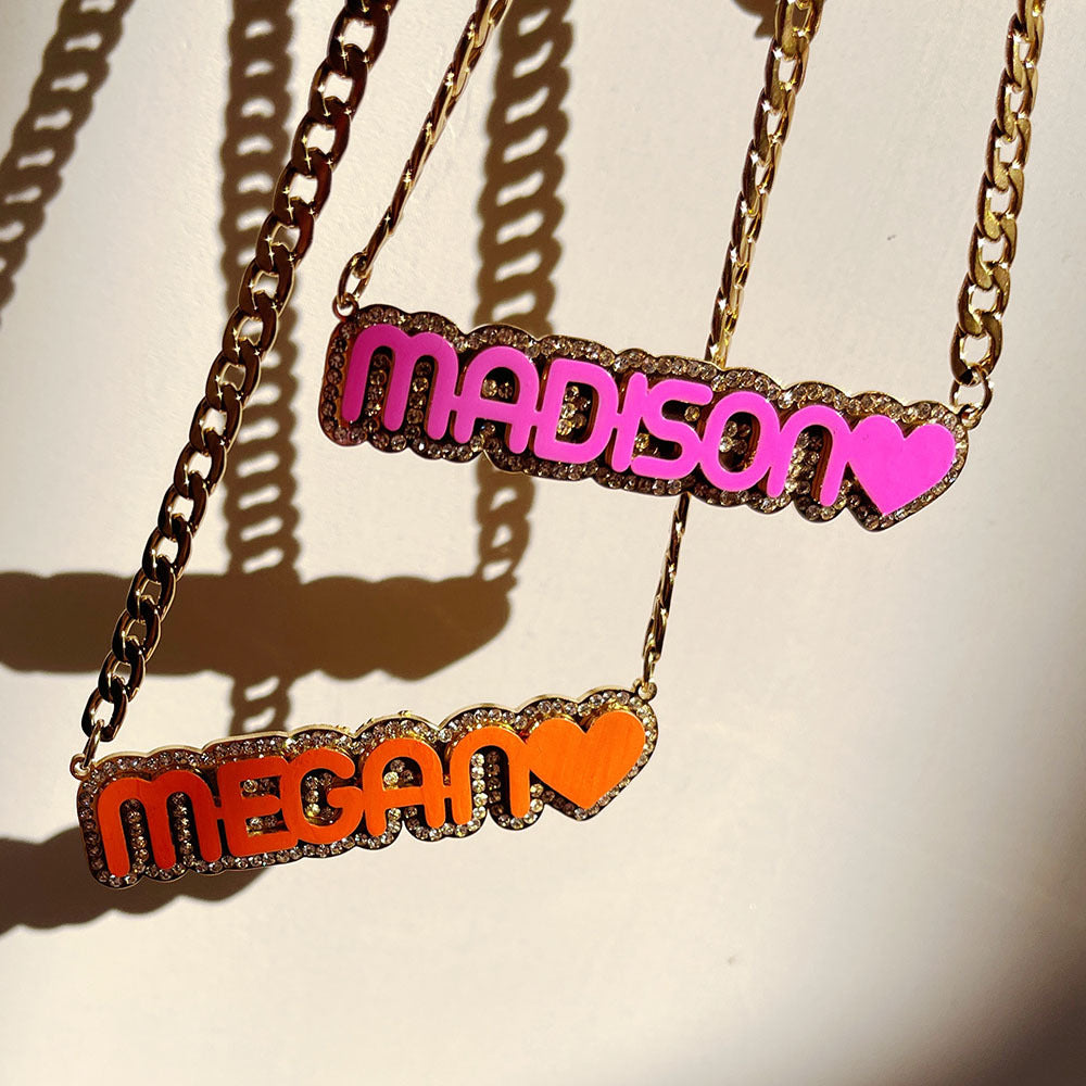 Zircon Acrylic Patch Color Name Necklace