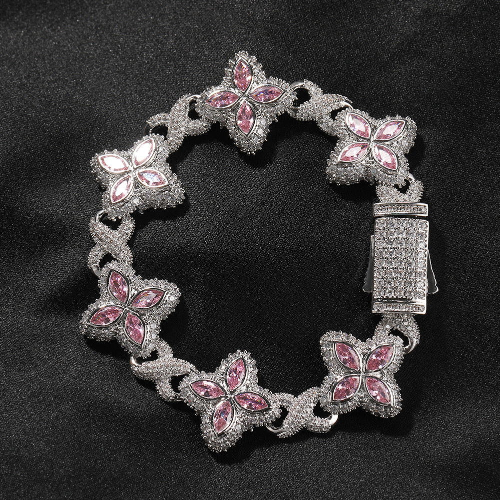Hip-hop zircon colored infinite four-leaf clover bracelet