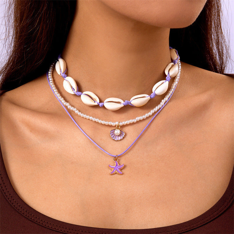 starfish necklace pearl multi-layer stacking necklace
