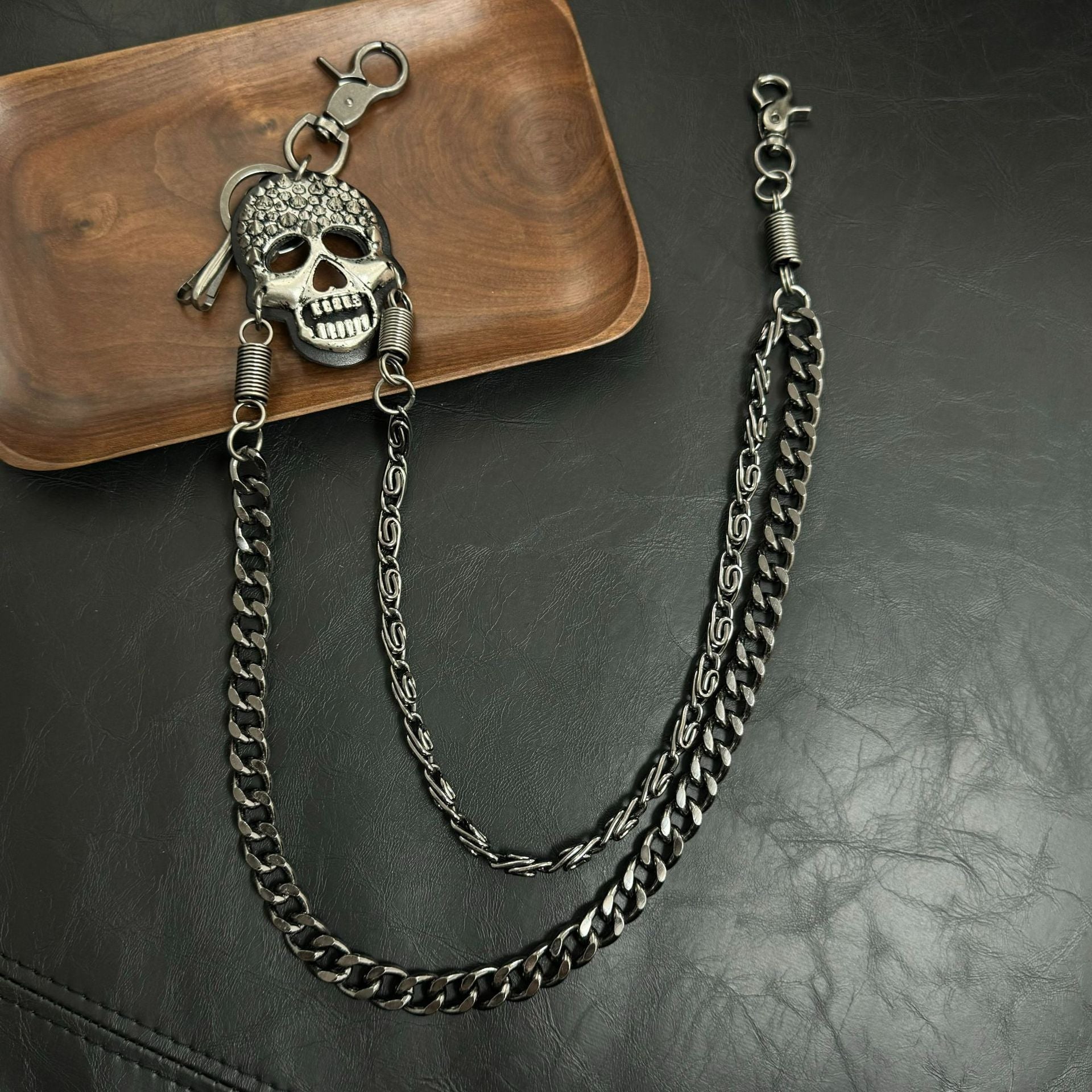 Pirate ghost head punk metal spike double-layer waist chain