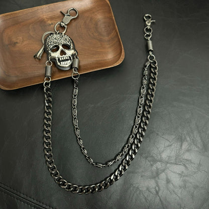 Pirate ghost head punk metal spike double-layer waist chain