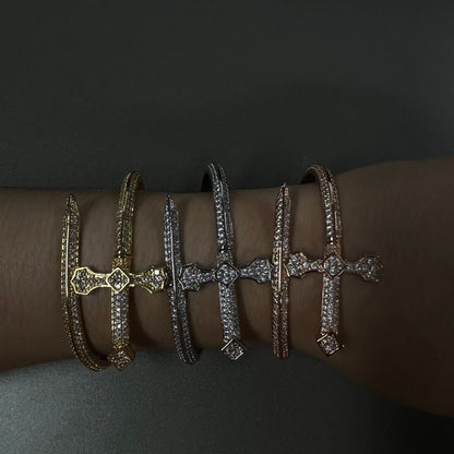 Hip-hop full-diamond justice sword bracelet inlaid with zircon