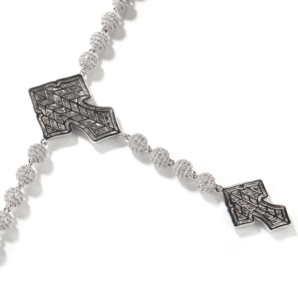moissanite chain round bead cross necklace
