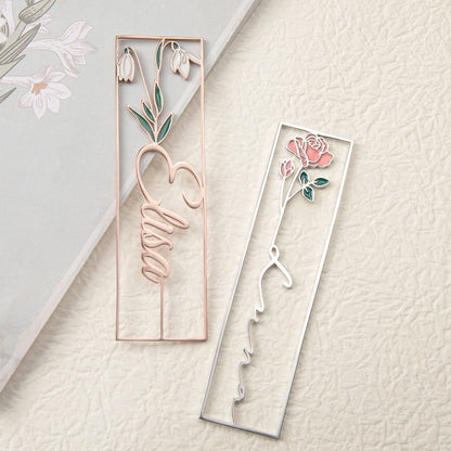 customized birthday flower name Color dripping oil bookmark