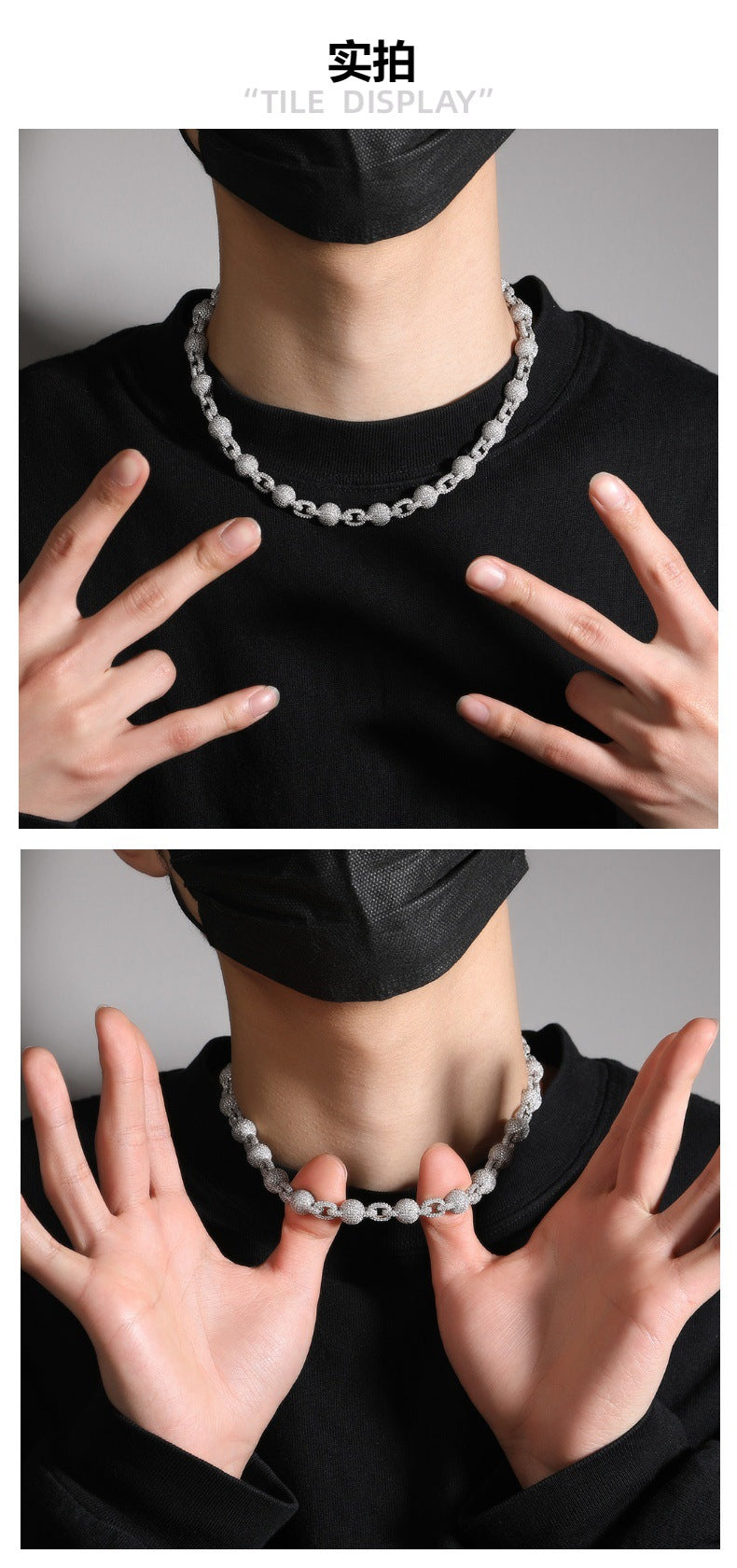 mens gold 5A Zirconia Ball chain necklace
