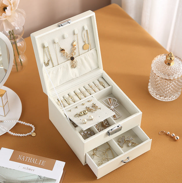 PU leather simple lock drawer table jewelry armoire