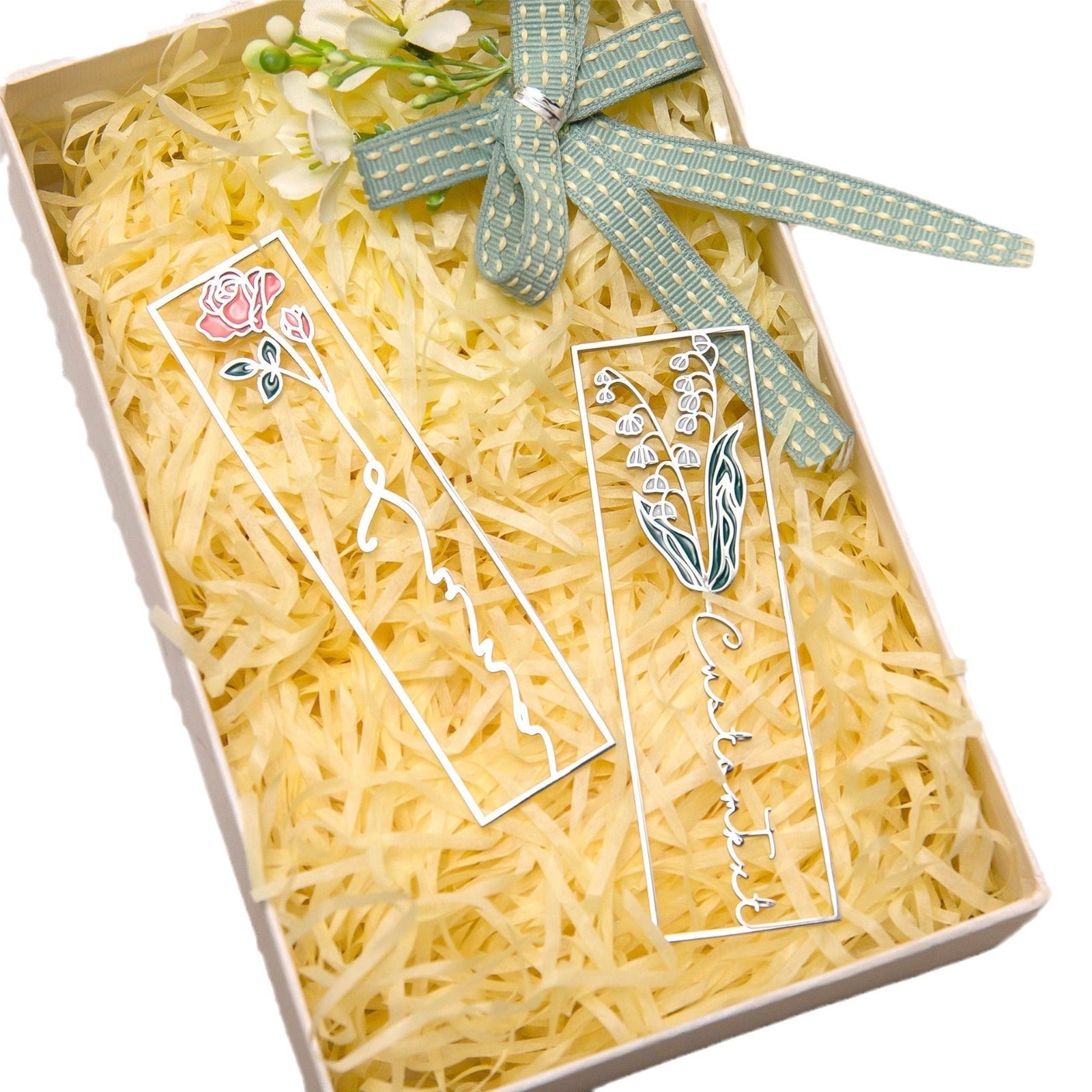 customized birthday flower name Color dripping oil bookmark