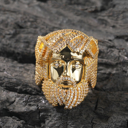 Hip-hop exaggerated portrait inlaid zircon ring