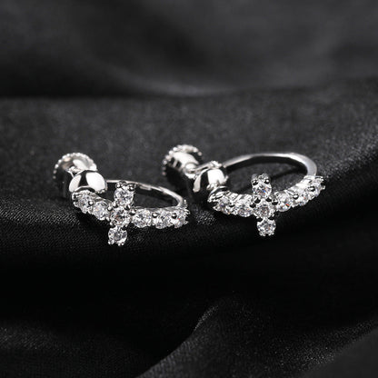 Hip Hop Zircon Black Spiral Clasp Cross Earrings