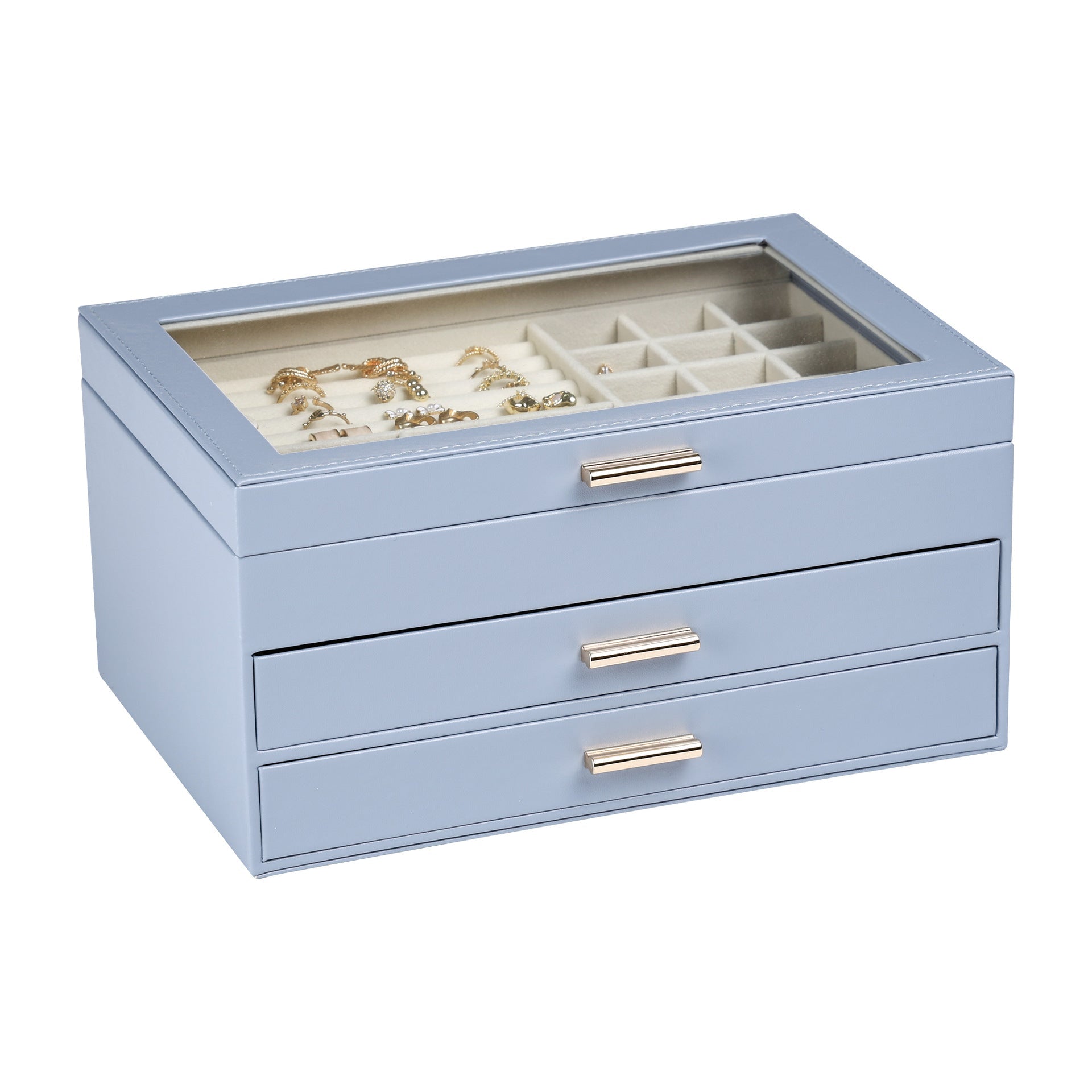 PU leather window multi-layer drawer-style jewelry box