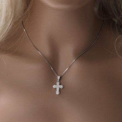 Gold-plated, diamond-encrusted mini cross necklace