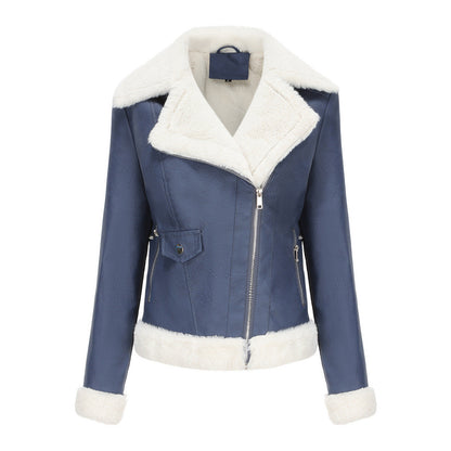 Autumn and winter fleece leather women&