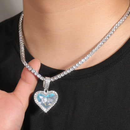 Customized photo heart shape pendant couple necklace