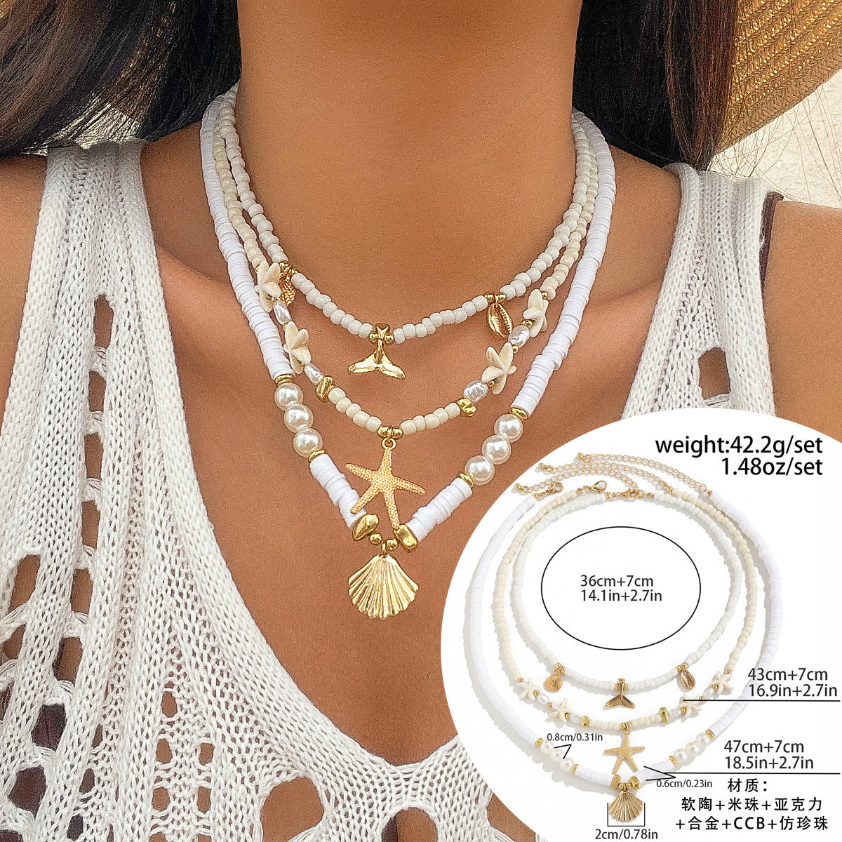 starfish necklace shell rice bead gravel necklace