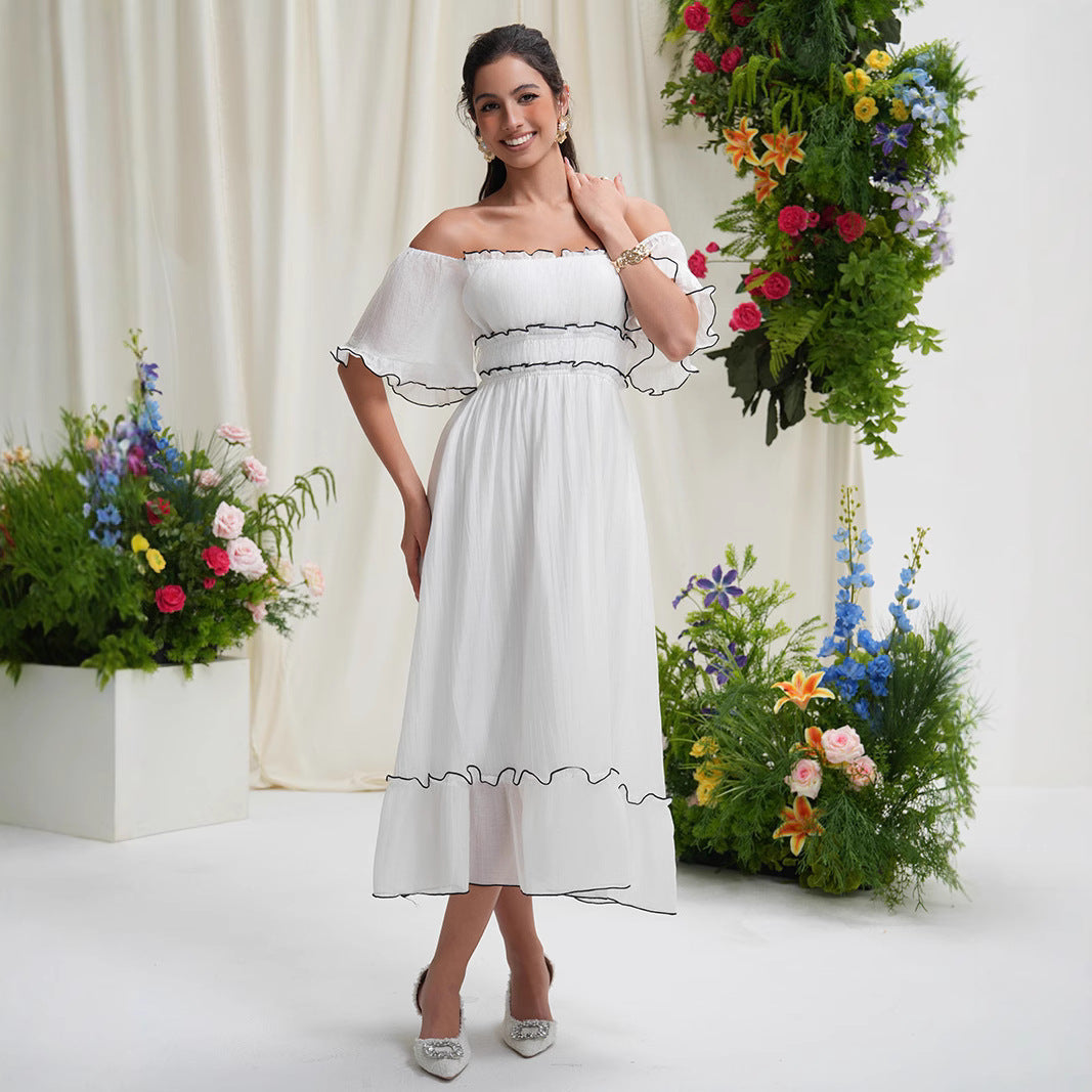 French square neck waist dress