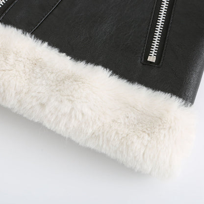 Autumn and winter fleece leather women&