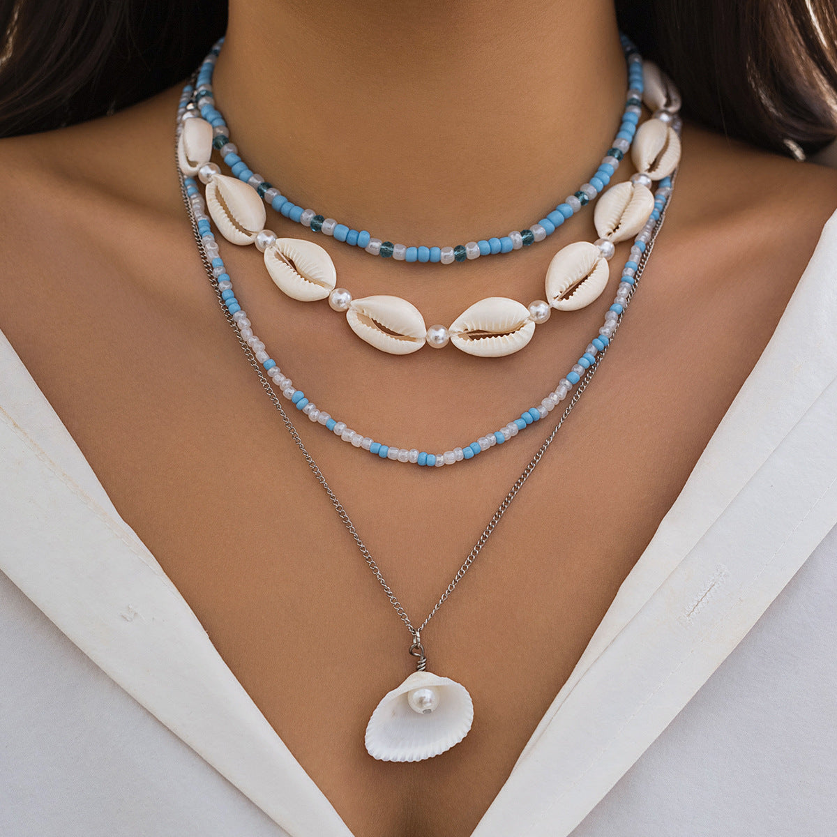 starfish necklace shell conch tassel multi-layer necklace