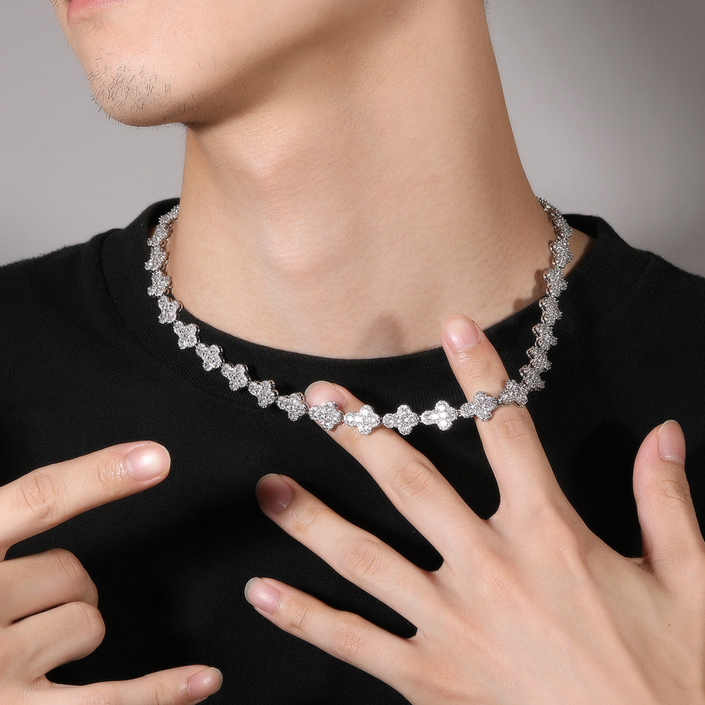 mens gold cross moissanite chain necklace