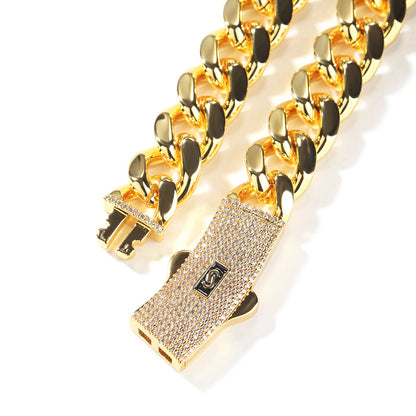 Hip-hop diamond-encrusted clasp smooth Cuban chain