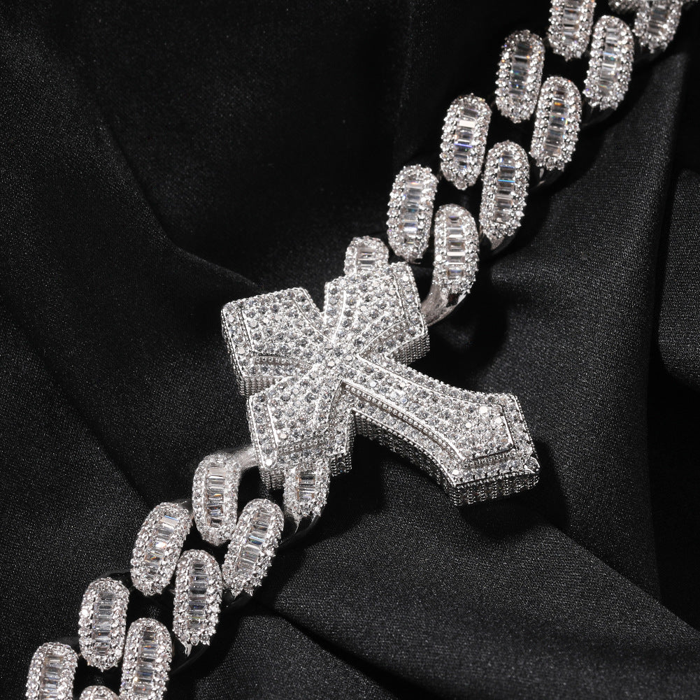 mens gold cross cuban link chain necklace