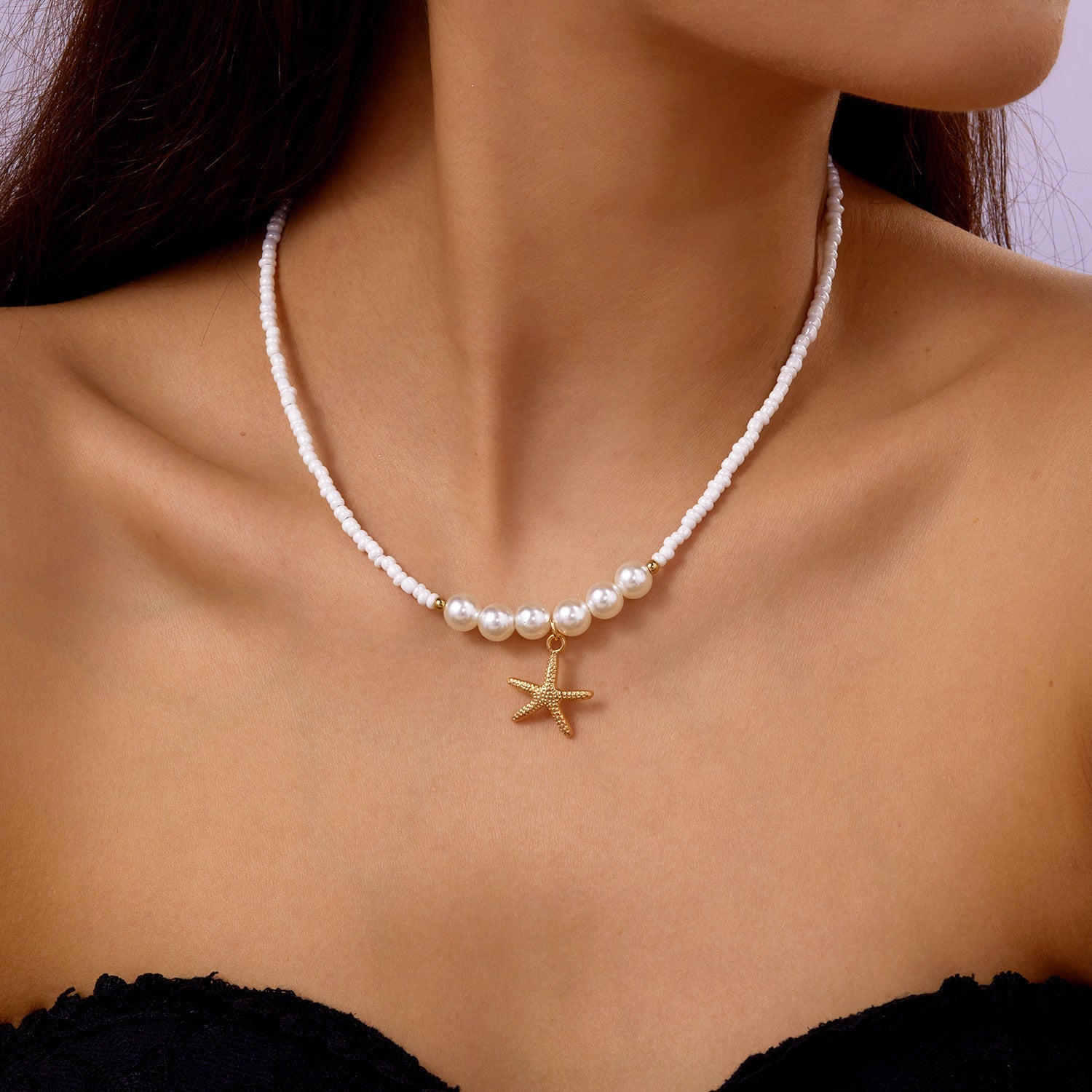 starfish necklace pearl multi-layer stacking necklace